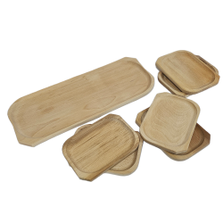 Zestaw drewnianych naczyń taca + 6 talerzyków